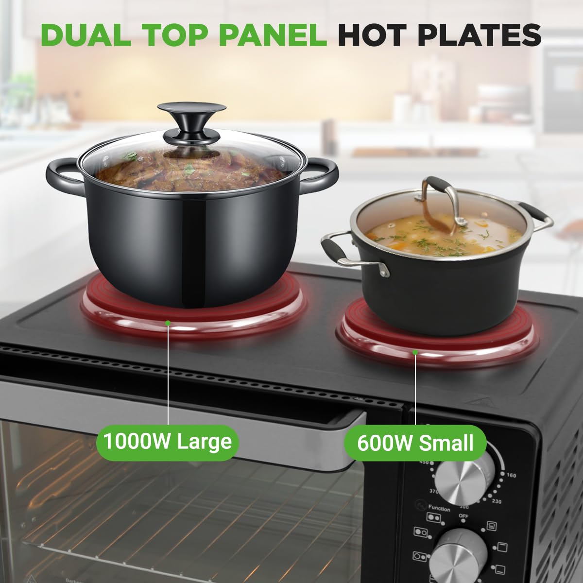 Nutrichef 2-in-1 Convection Oven & Cooker - 30 Quart, 1500W Multi-Function Kitchen Oven with Dual Hot Plates, 7 Cooking Modes Including Rotisserie, Broil, Bake - 19.6 x 16.0 x 13.5 Inches
