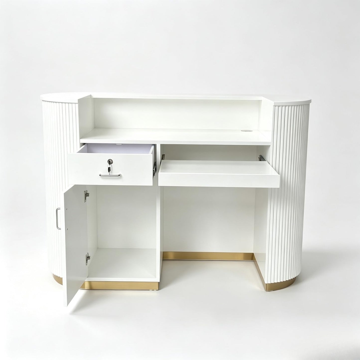 M2 Retail Modern Reception Desk with Counter, White Upgraded Front Counter Table for Beauty, Spa, Nail, Hair Salon, Lobby, 1500 * 600 * 1000mm(59 * 24 * 39'')