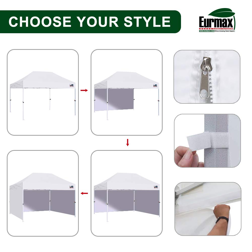 Eurmax USA 10x15 Pop Up Canopy Tent,Commercial Tent with Patented No-Tip Rolling Bag,4 Zippered Removable Walls,UV & Water Resistant Canopy Top,Heavy Duty Outdoor Gazebo,Instant Shelter(White)