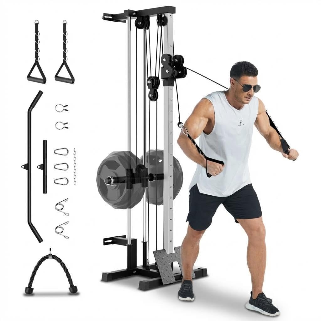 COZONY Dual Pulley Cable Machine for Home Gym – 18 Adjustable Positions, Heavy Duty 400LB Functional Trainer – LAT Pulldown & Cable Crossover Strength Training Equipment, Black