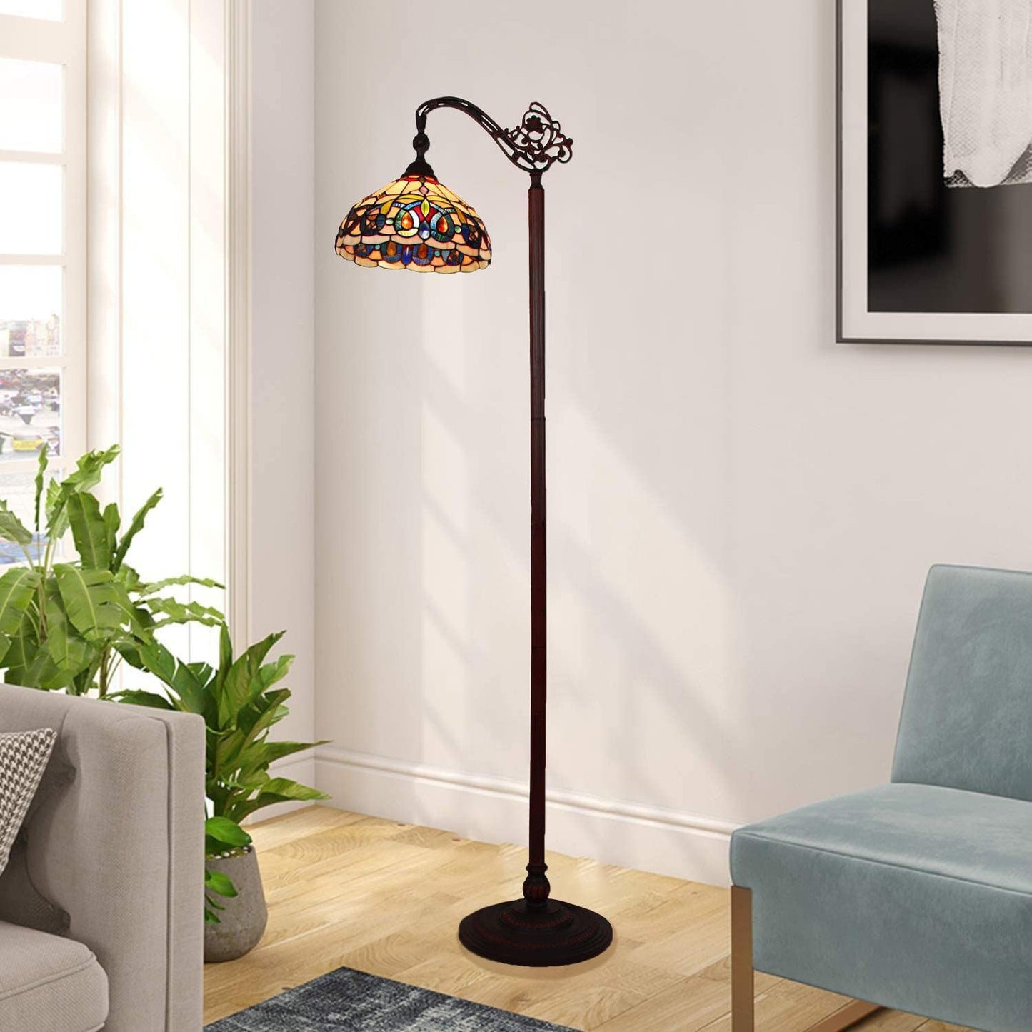 Chloe Lighting Tiffany-Style Floor Lamp, 1 Light, Dark Bronze, 11in Wide, Multicolor, Model CH3T353BV11-RF1