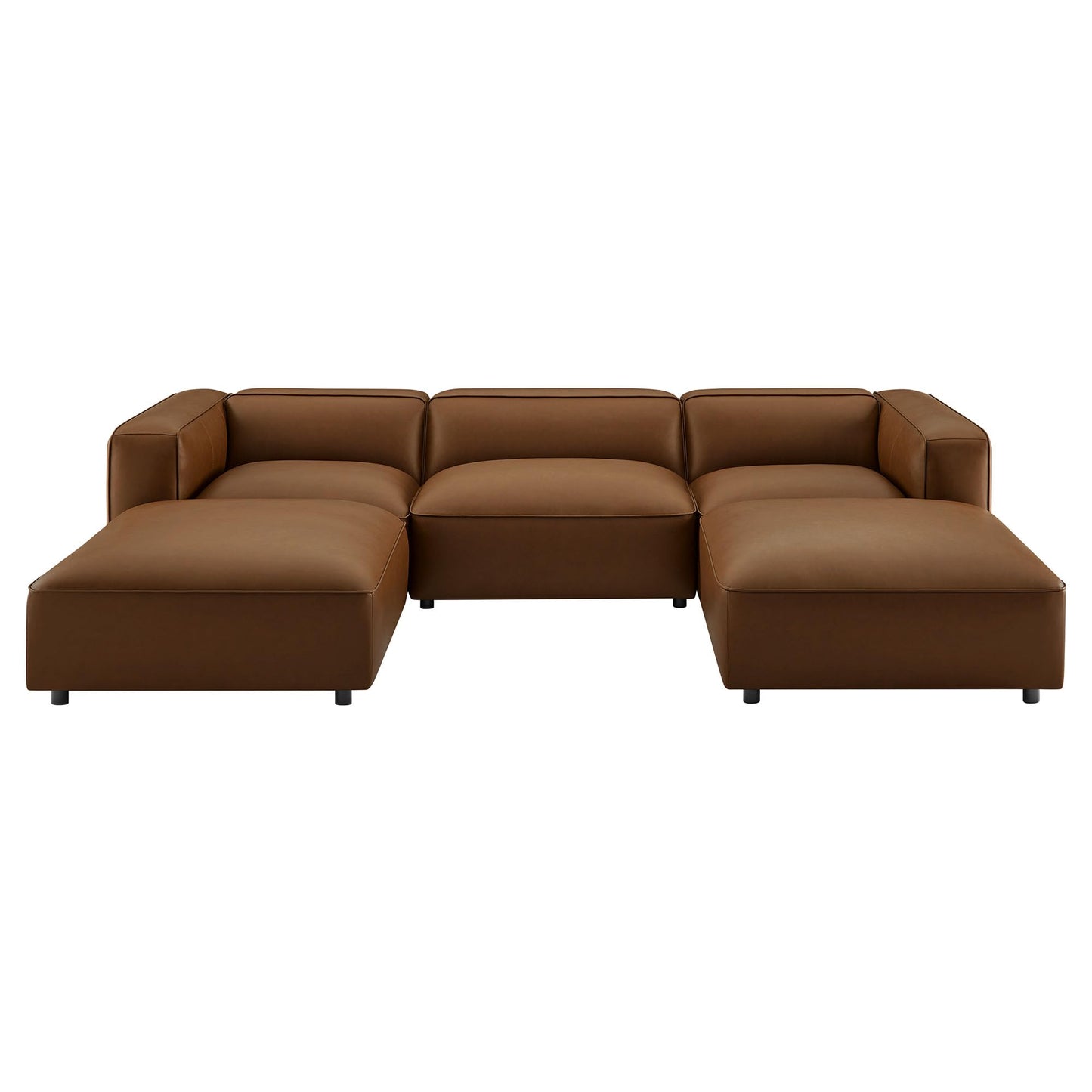 Modway Auren Vegan Leather 5 Piece Modular U-Shaped Sofa in Coffee - Faux Leather Sectional - Comfy PU Leather Sofa - Oversized Mid Century Modern Couch for Living Room or Apartment
