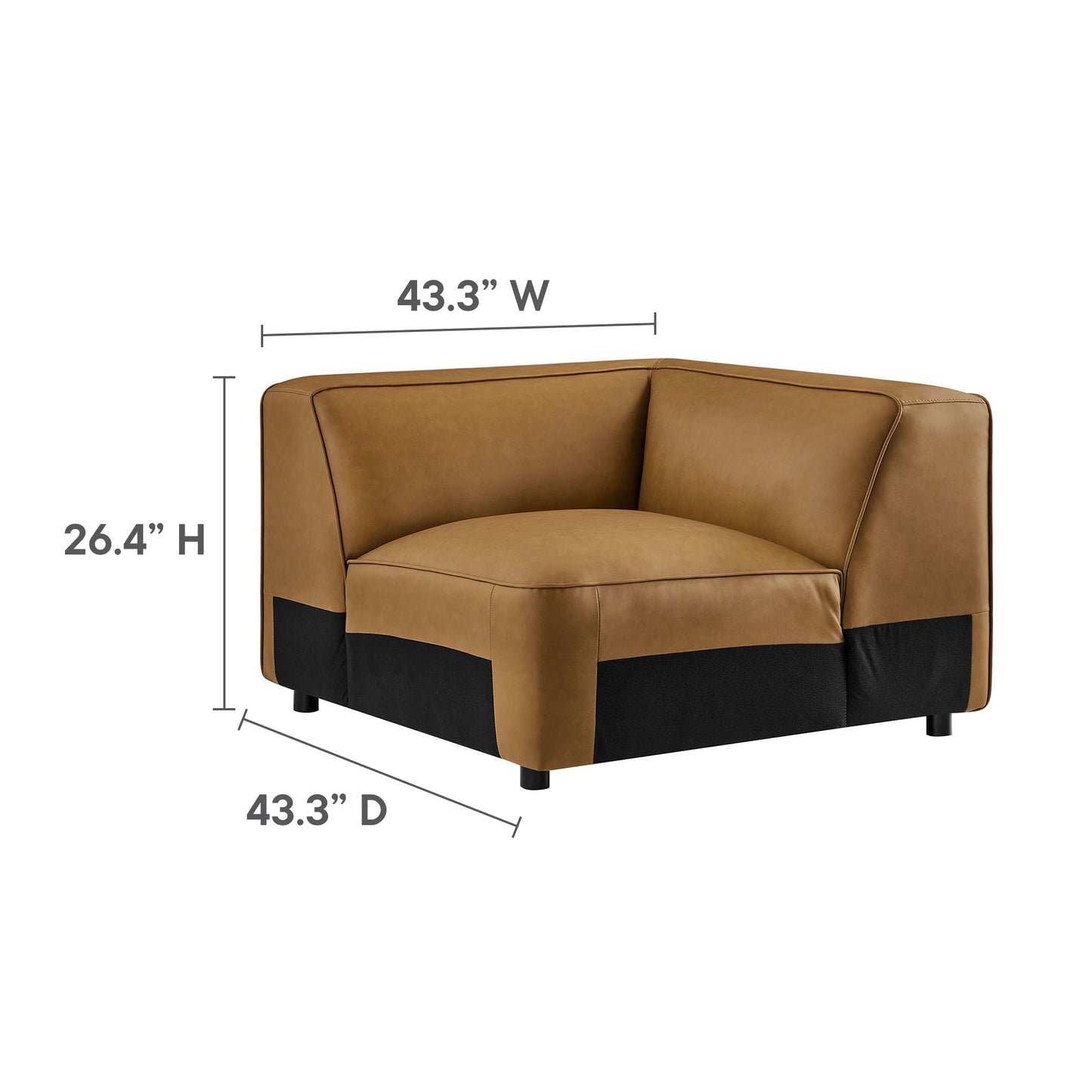 Modway Auren Vegan Leather 5 Piece Modular Sofa in Camel - Faux Leather L Shaped Sectional - Comfy Modern PU Leather Sofa - Oversized Mid Century Modern Couch for Living Room, Apartment