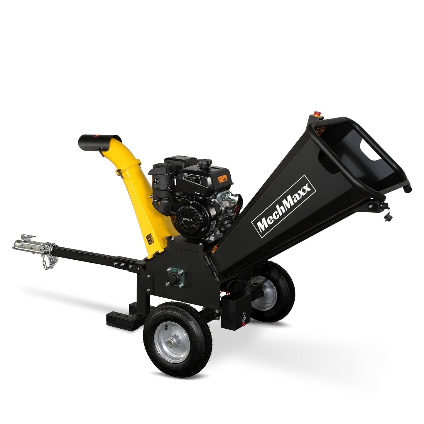 MechMaxx 5'' inch Kohler 429cc 14hp E-Start Gas Powered Wood Chipper Shredder Mulcher with Towbar/Emergency Stop Button,Model GS1500 Black