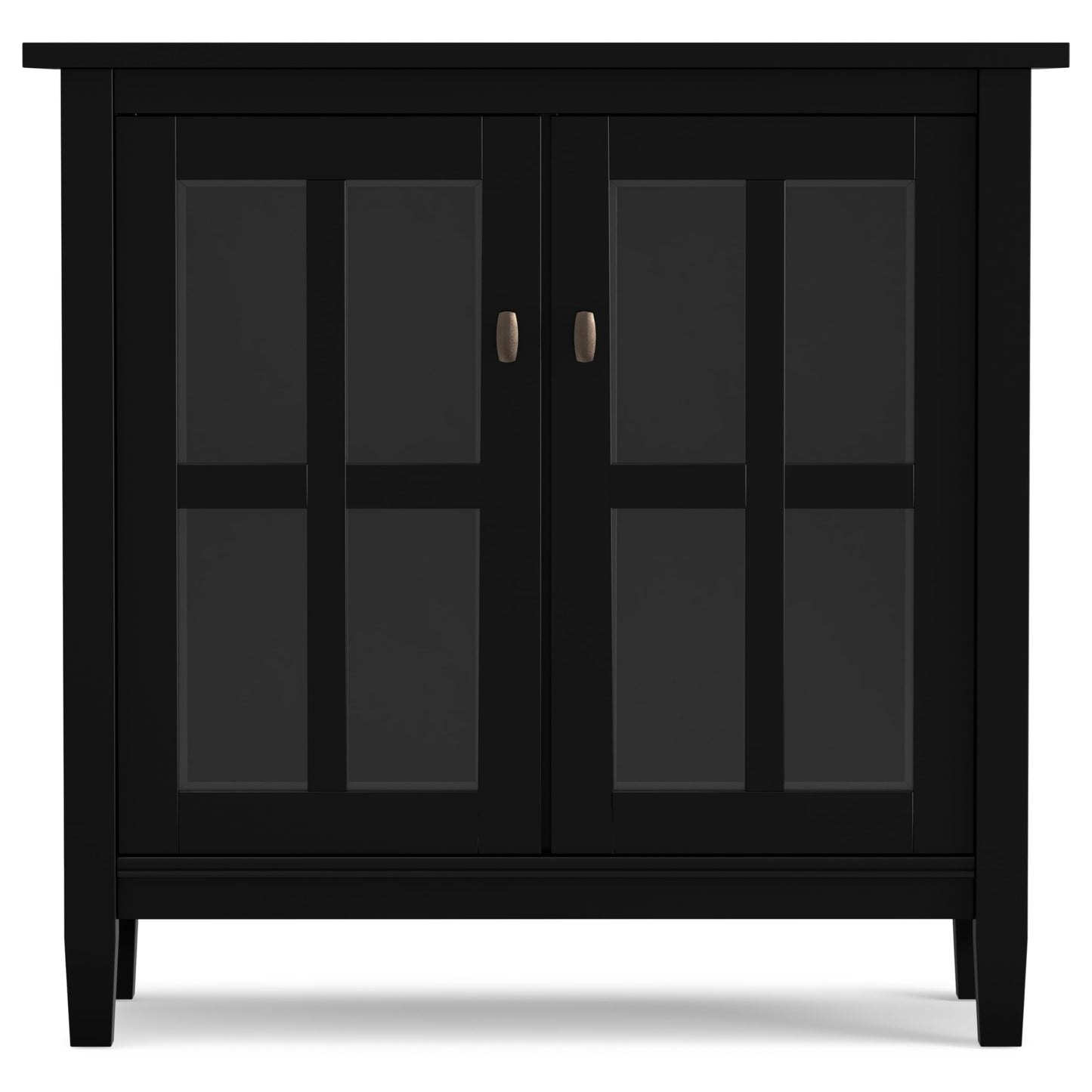 SIMPLIHOME Warm Shaker Storage Cabinet - 32 inch Wide Solid Wood 2-Shelf Low Storage Cabinet in Black, Transitional Accent Cabinet for Entryway with Tempered Glass Doors and Adjustable Shelves