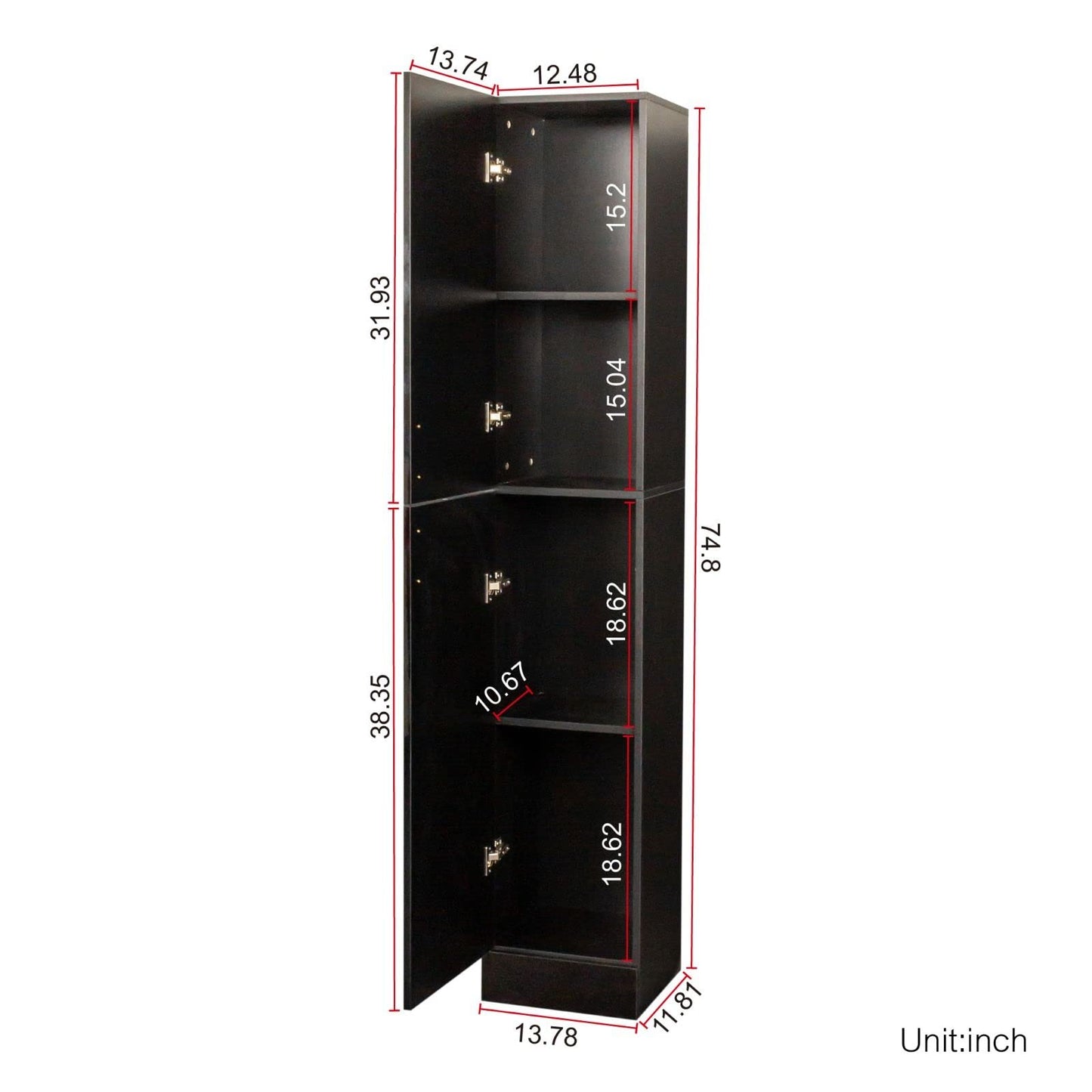 FRITHJILL 74.8" Tall 2-Door Accent Narrow Cabinet, Freestanding Linen Cabinet for Bathroom, Living Room, Kitchen
