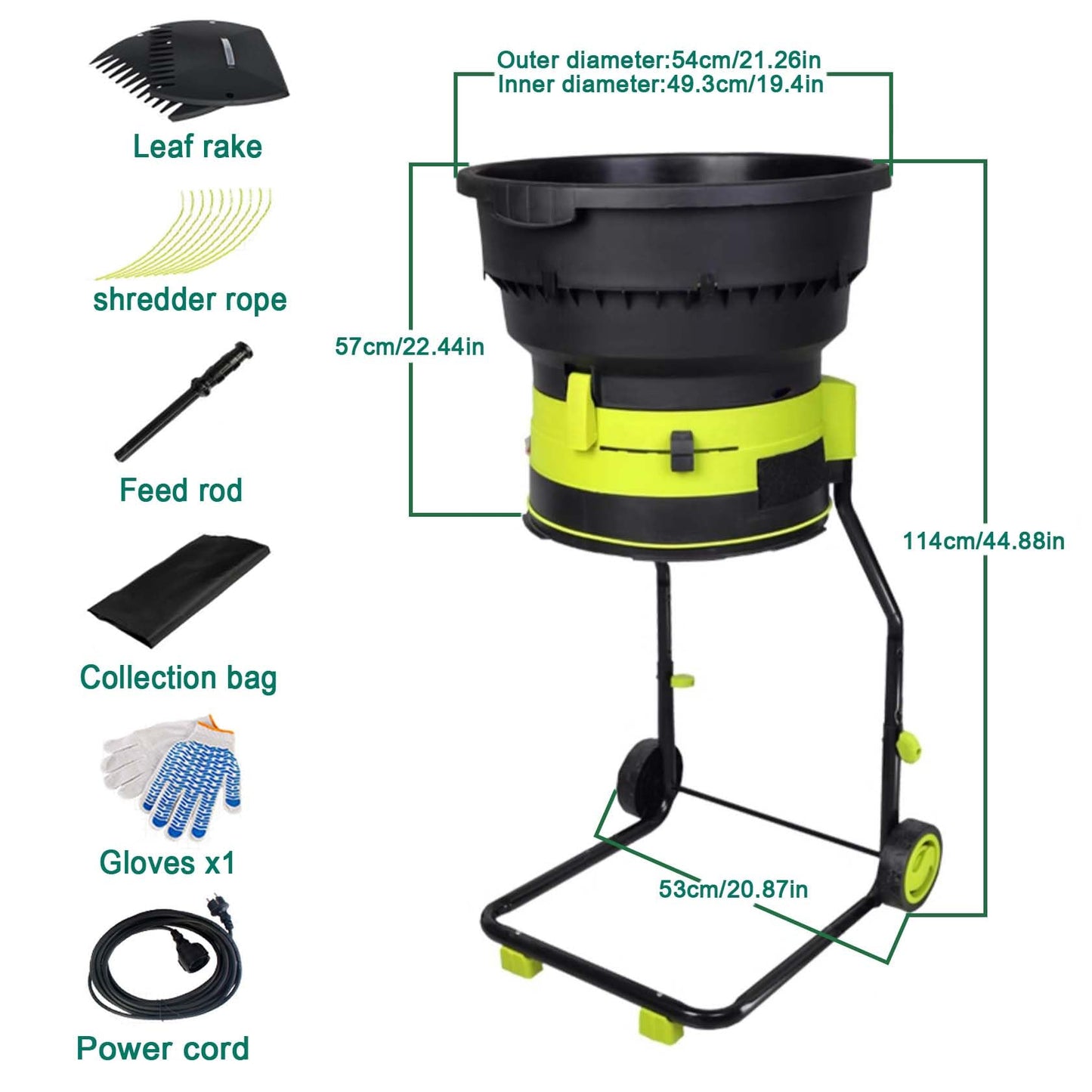 AGFKXO Leaf Mulcher, Electric Leaf Mulcher Cordless 8000 RPM, Leaf Shredder 17:1 Leaf Shredder Rate,Leaves Collector Adjustable Leaf Shredding Size, for Lawn and Garden,Power Cord×30m