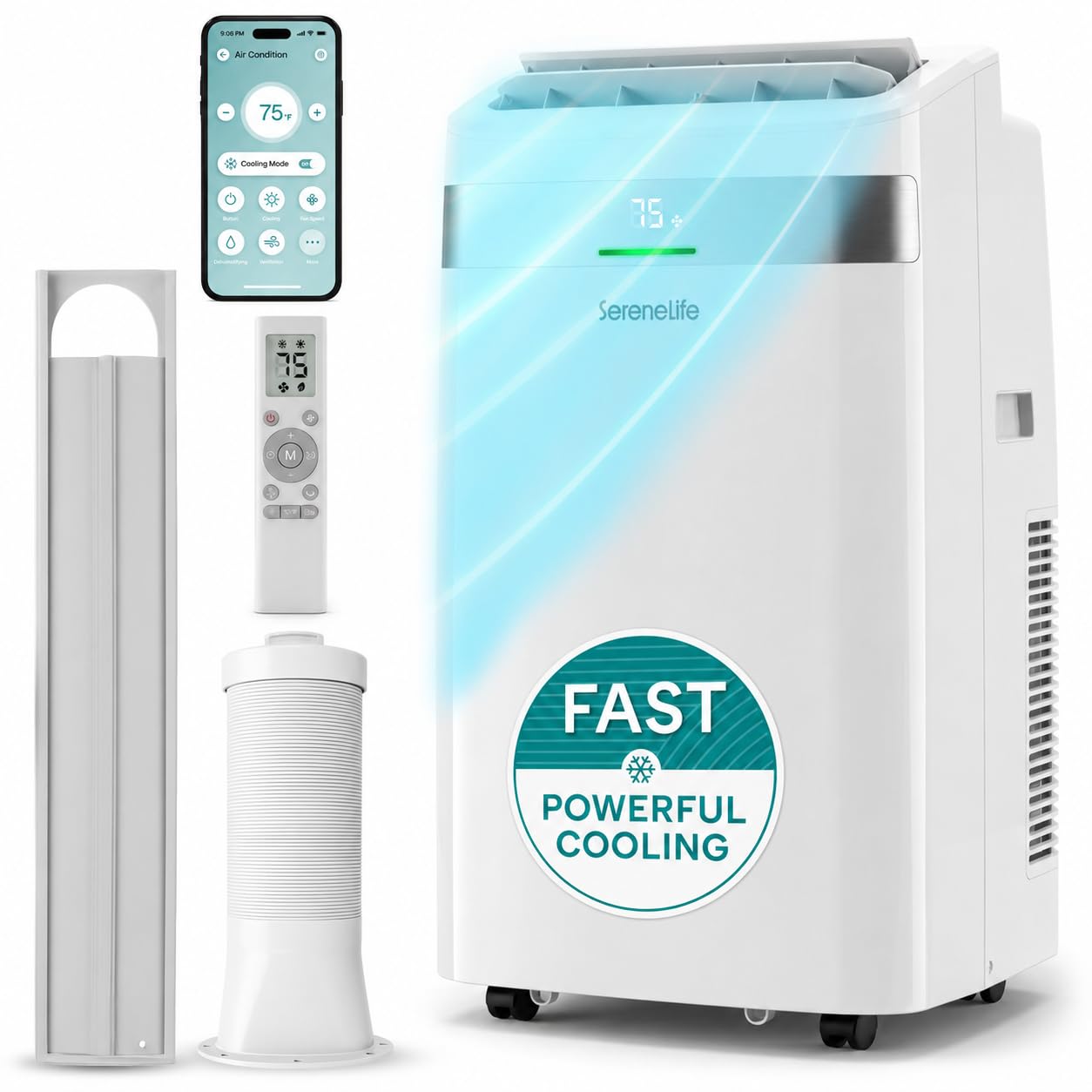 SereneLife Portable Air Conditioner with Wi-Fi, 12,000 BTU Cooling, Compact AC Unit with Window Mount Kit, Dehumidifier & Fan Modes, Adjustable Temperature, Ideal for Bedrooms, White