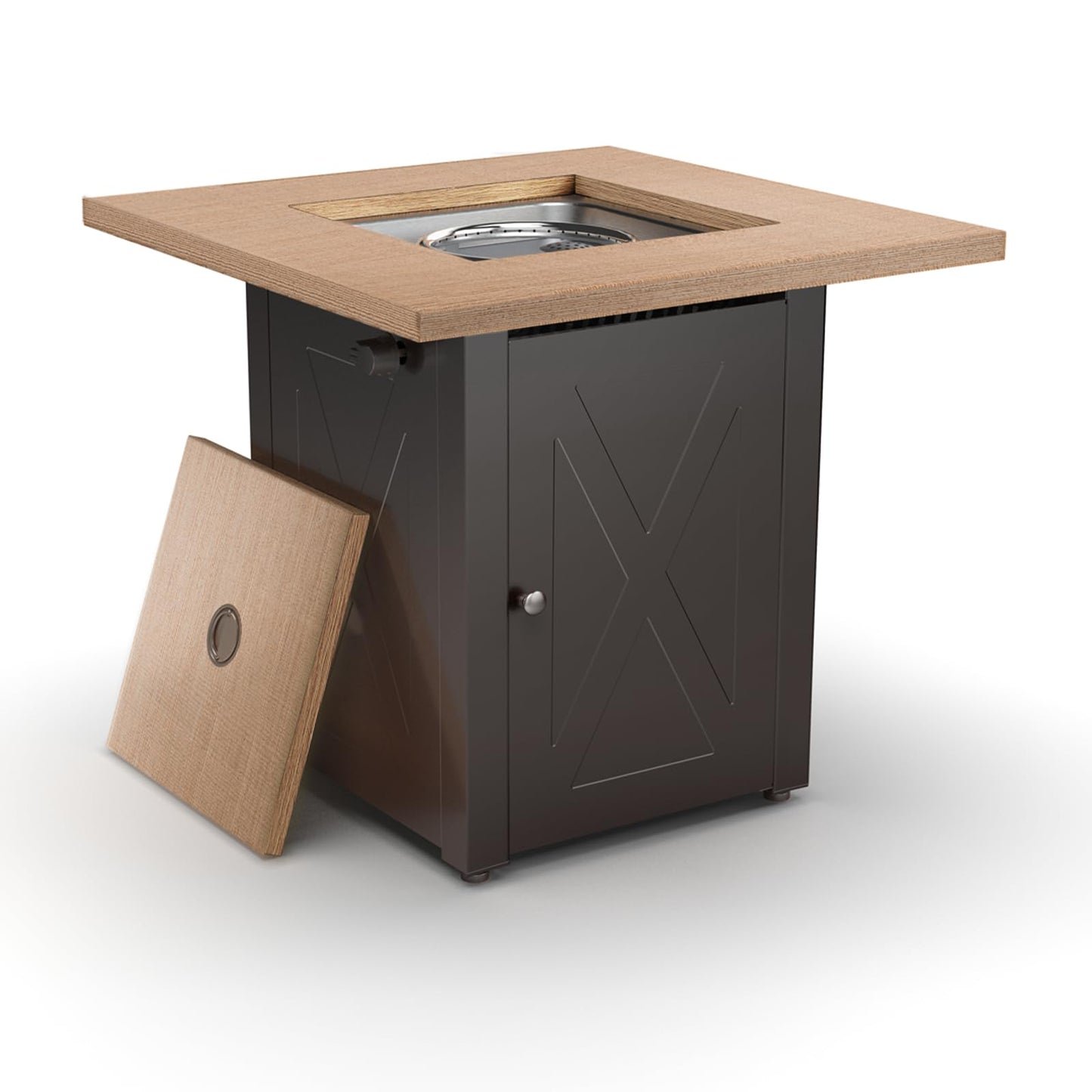 Outdoor Fire Tables, 50,000 BTU Patio Fire Pit Table Prop ane Fireplace for Backyard, Deck, Multi-Use Square Gas Fire Pit with Lid & Lava Rock, Table Top Firepit, Wood Table and Mocha Base