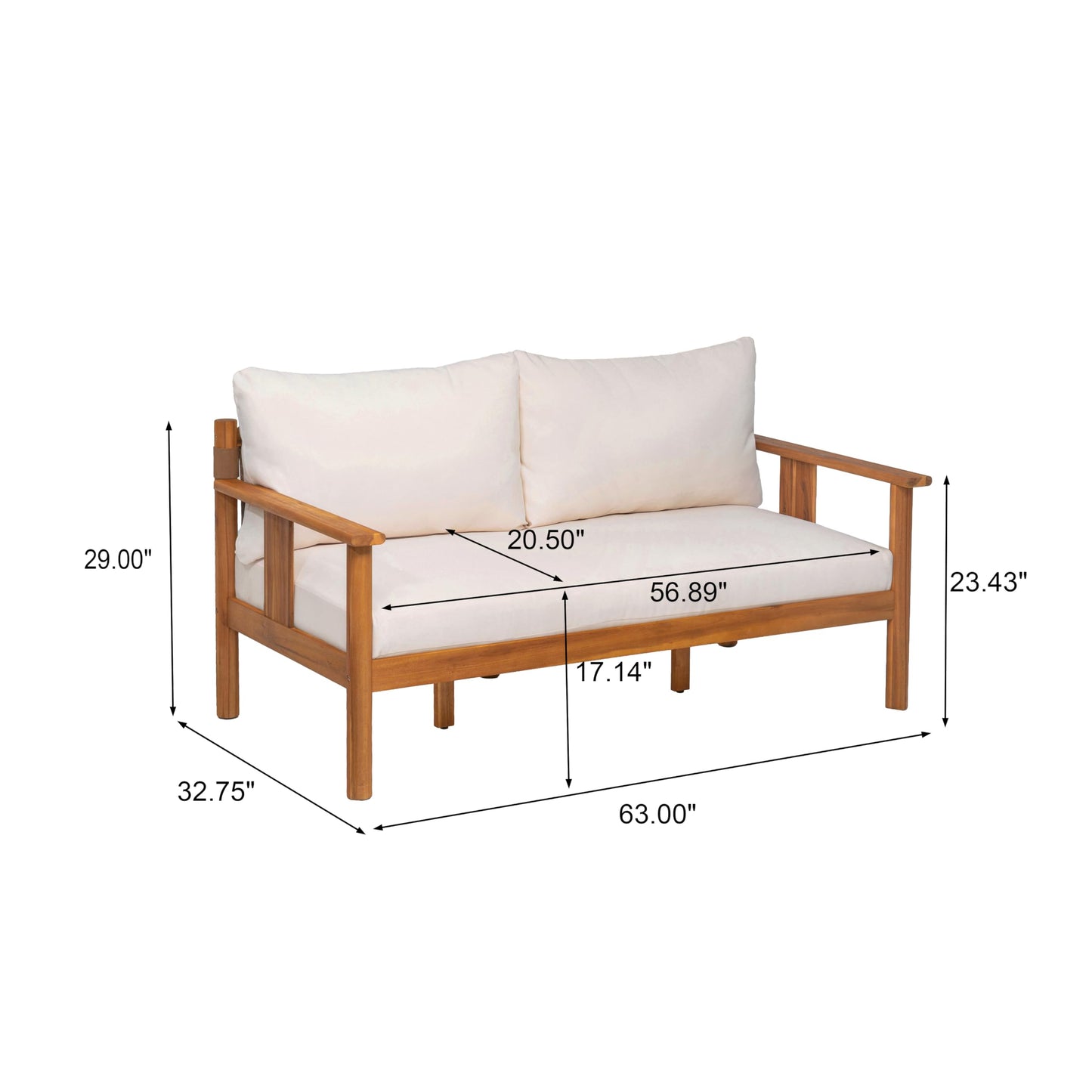 Christopher Knight Home Willy Acacia Wood Patio Furniture Set with Water-Repellent Cushion, 4 Piece Outdoor Acacia Wood Conversation Set, Outdoor Sectional Sofa Set with Coffee Table, Beige+Teak