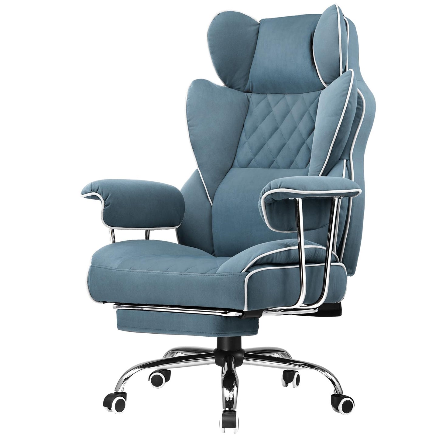 GTPLAYER Gaming Chair,Office Chair with Pocket Spring Lumbar Support, Ergonomic Comfortable Wide Office Desk Computer Chair with Outward Fixed Soft Armrests and Footrest (Fabric, Blue)