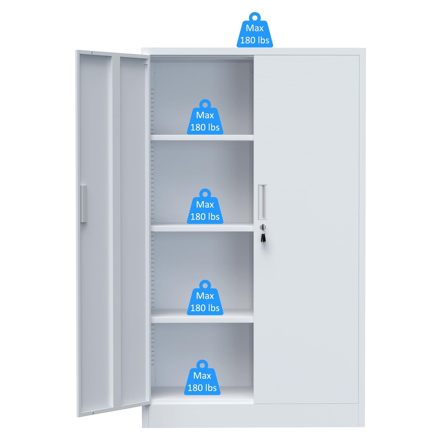iJINGUR Metal Storage Cabinet with Locking Doors and Adjustable Shelves, 53.5-Inch Tall Lockable Storage Cabinets for Home Office Garage Kitchen Pantry (White)