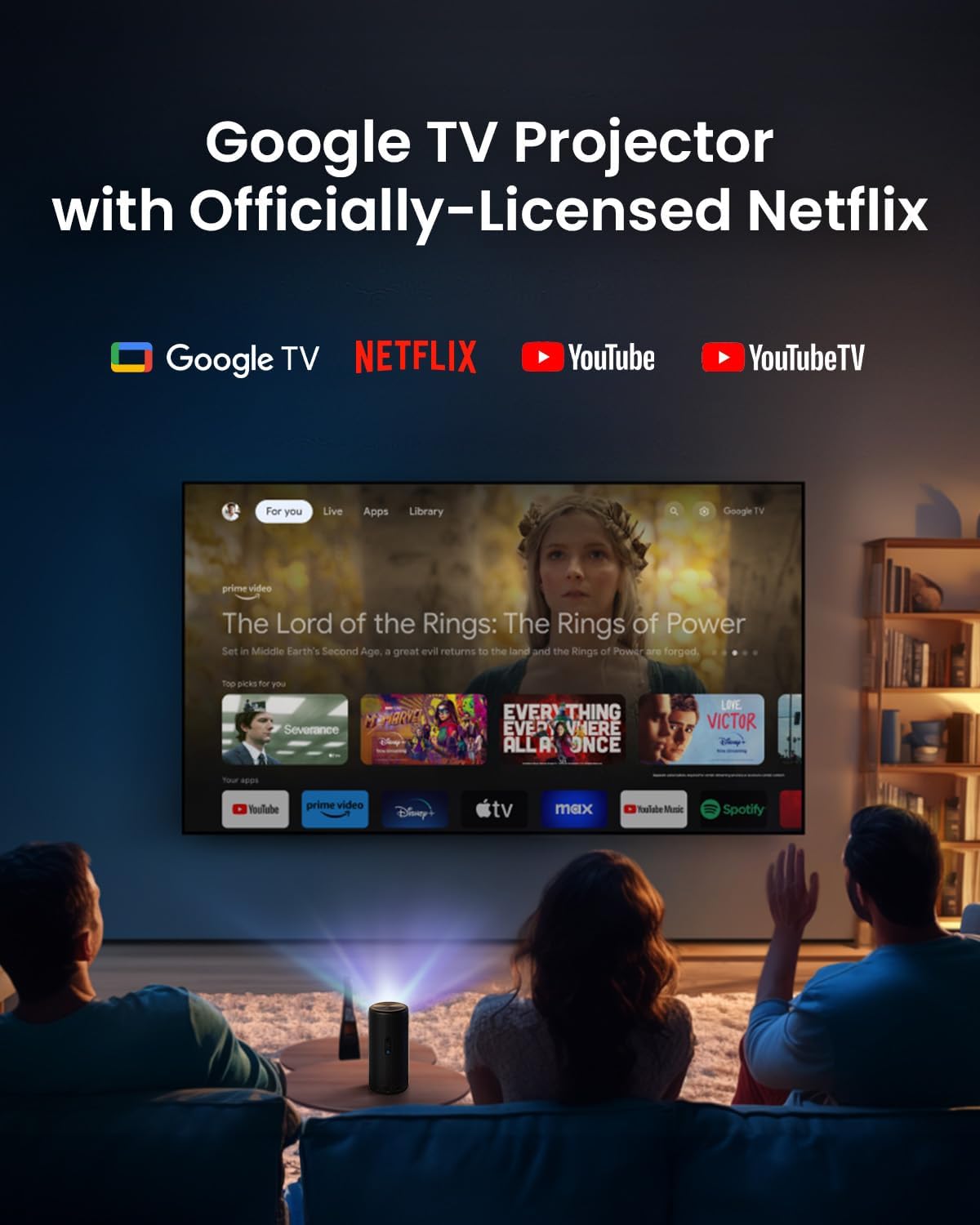 NEBULA Capsule 3 Laser, Outdoor Portable Mini Wi-Fi Smart TV Projector, Upgraded with Google TV, Official Netflix, Dolby Digital, 120 inches Screen and 2.5H Built-In Battery