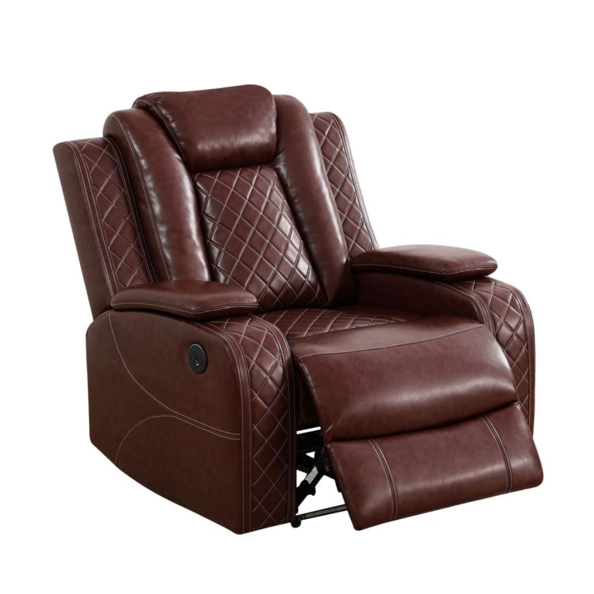 UOCFYK Electric Power Recliner Chair Living Room Furniture, Comfy Wide Lazy Home Theater Breathing Leather Seating with USB 2.0 Charging Ports, LED Light Strips (Red)