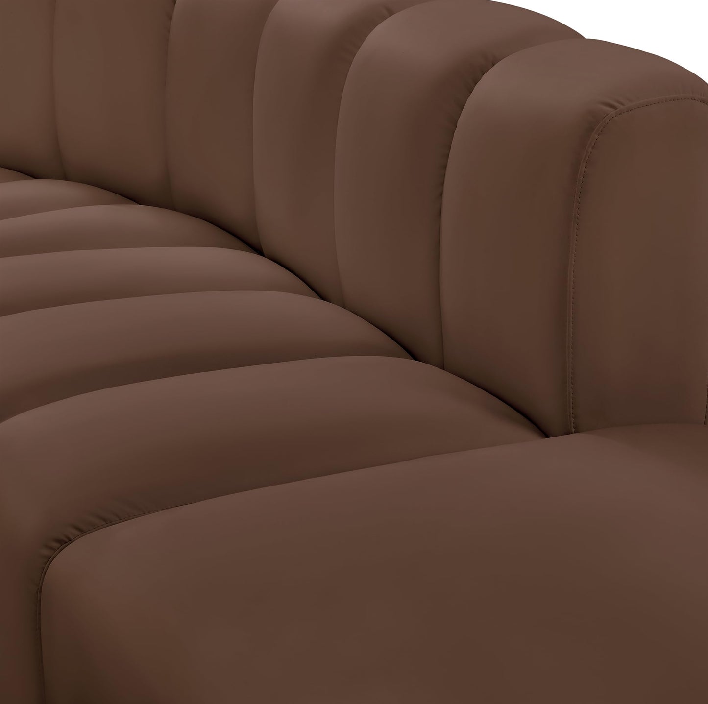 Meridian Furniture 101Brown-S3B Arc Collection Modern | Contemporary Modular Sofa with Soft Brown Vegan Leather, Deep Channel Tufting, Modular Design, 86" W x 41" D x 30" H, Brown
