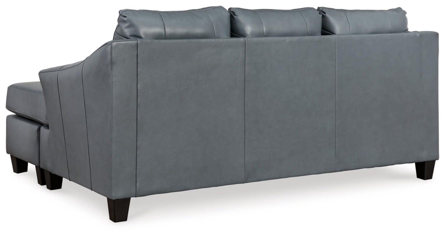 Signature Design by Ashley Genoa Modern Leather Sectional Sofa Couch with Chaise Lounge, Blue