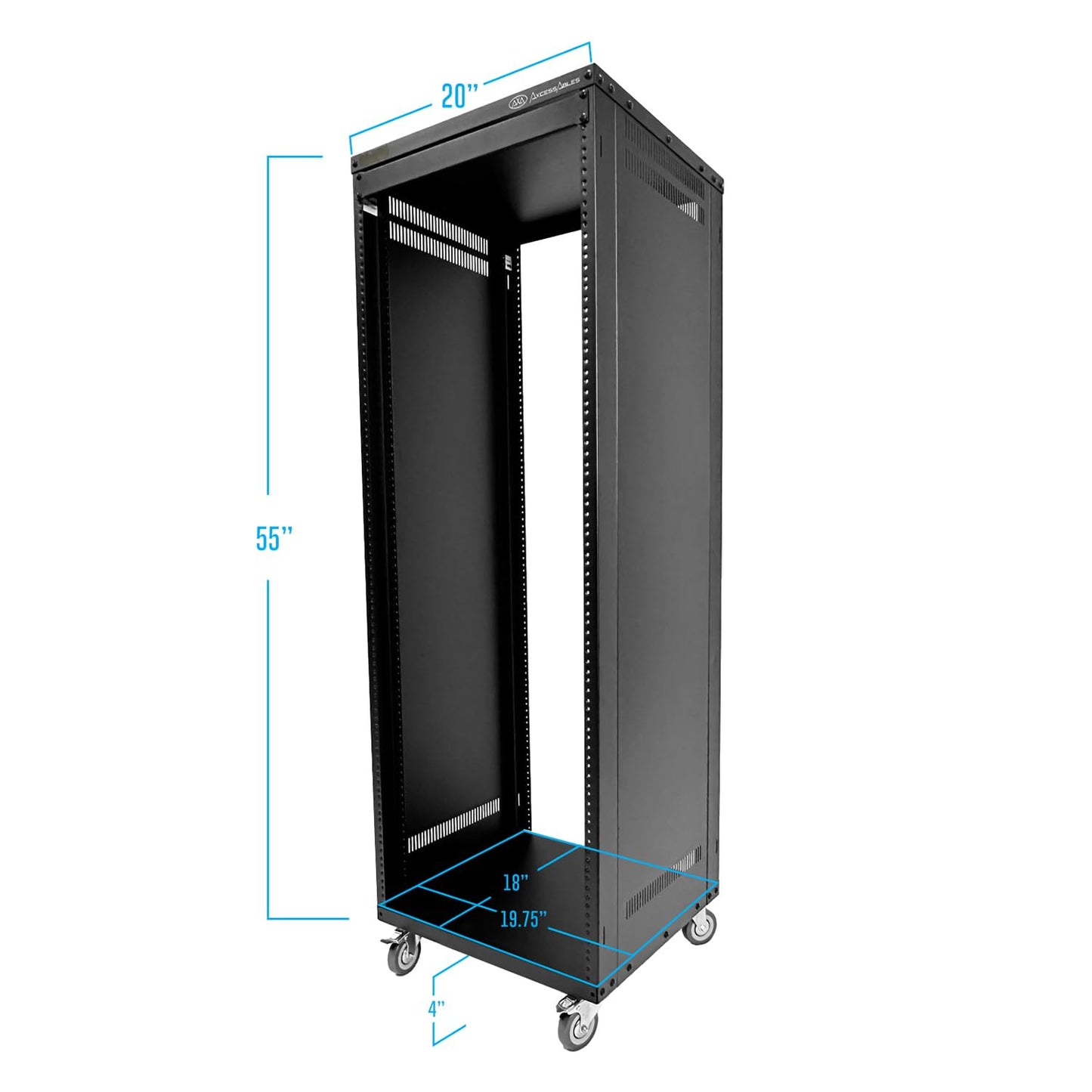 AxcessAbles 30U 19-Inch Rolling IT Server Rack 550LB Heavy Duty Open Frame with Removable Side Panels Large 3-Inch Wheels for Servers Networking and Audio-Video Equipment Includes 5mm and 6mm Screws