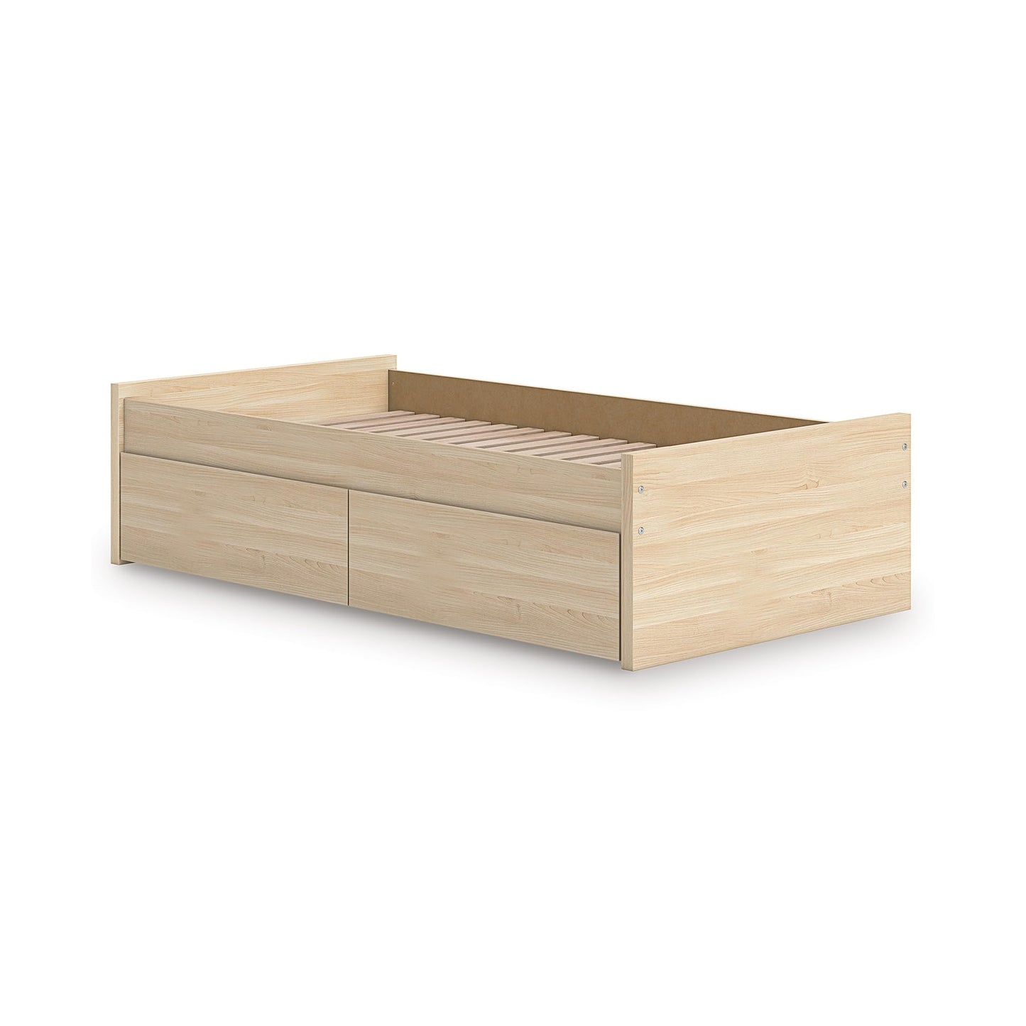 Signature Design by Ashley Onita Scandinavian 2-Drawer Twin Platform Bed with 1 Side Storage, Foundation or Box Spring Not Needed, Light Brown