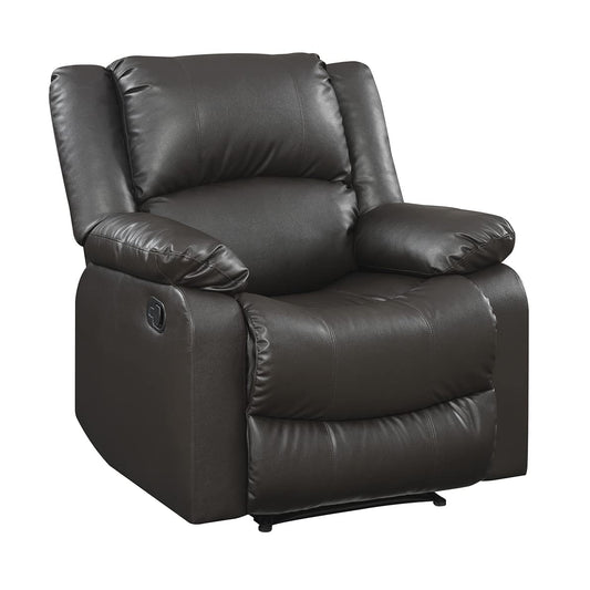 Relax-A-Lounger Warren 35.5" Manual Pull-Handle Recliner, Traditional Overstuffed, Pocket Coil Comfort, Black Metal Base Legs, Soft Vegan Leather Fabric, Java