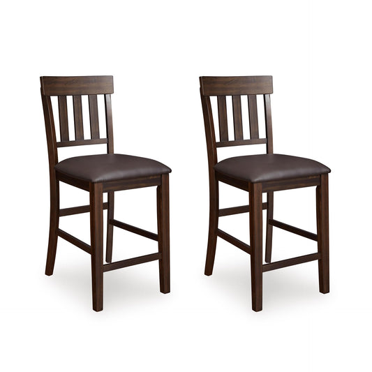 Signature Design by Ashley Haddigan Upholstered Barstool, 2 Count, Slat Back Design, Cushioned Seat, Wood, 25.5" H, Dark Brown