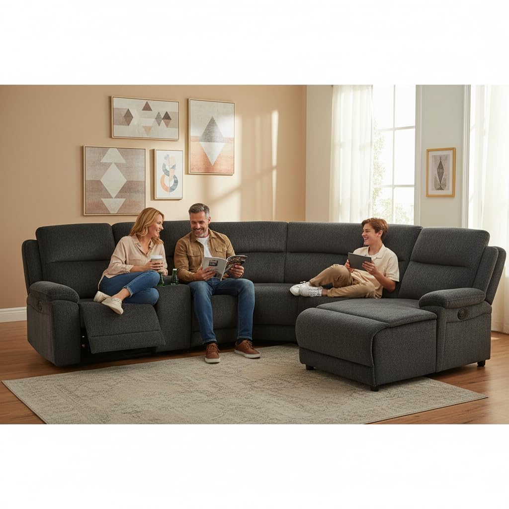 Trygoal Power Reclining Sectional Sofa Set, L-Shaped Sectional Couch for Living Room, Home Theater Seating with Cup Holders, Modern Intelligent Recliner Sofa, Gray Black