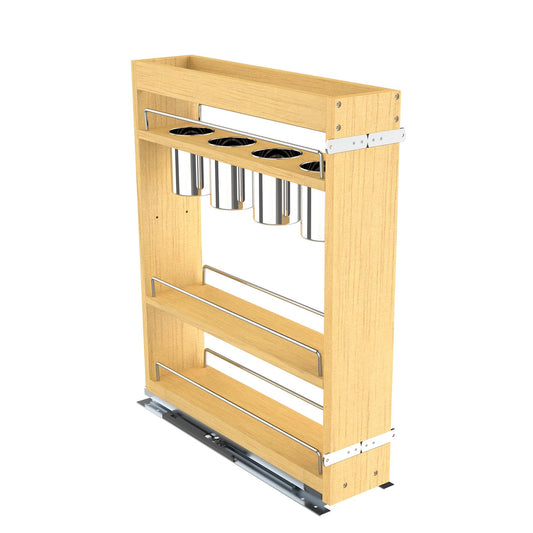 Pull Out Cabinet Organizer 8" Soft-Close Wood Pullout Shelf Organizer for Utilities Kitchen and Bathroom Base Cabinets, Slide Out Spice Rack