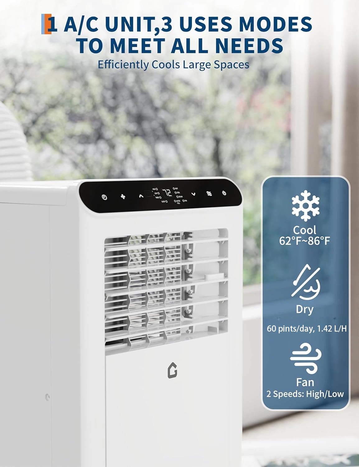 Garvee 10,000 BTU Portable Air Conditioner, 3-in-1 Portable AC Unit with Cool, Dehumidifier & Fan Modes, Covers Rooms up to 450 sq.ft, Sleep Mode, Remote Control, Timer & Full Window Kit