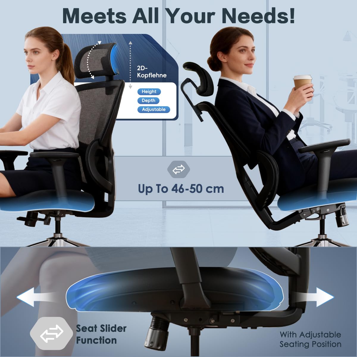 Jacia House TSCA Certified Ergonomic Mesh Office Chair, Big Tall Gaming Chair Adjustable Lumbar Support, 4D Armrests, 2D Headrest, 135° Reclining Rolling Swivel Desk Chairs with Seat Lock 600lb