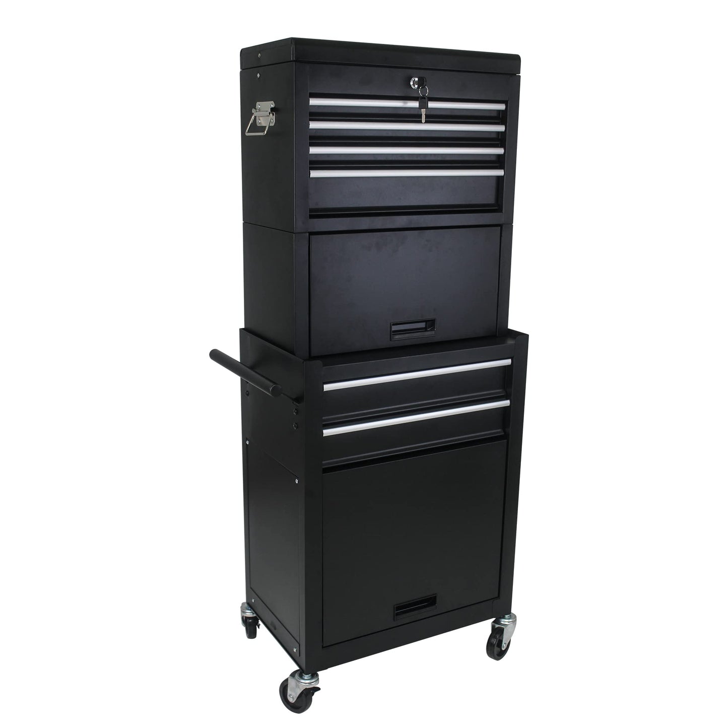 GDFStudio 20.87" Detachable 6-Drawer Rolling Tool Chest with Bottom Cabinet, Lockable Metal Tool Cabinet with Wheels, Hanging Panel, Side Handles, Garage Workshop Storage Cart, Black