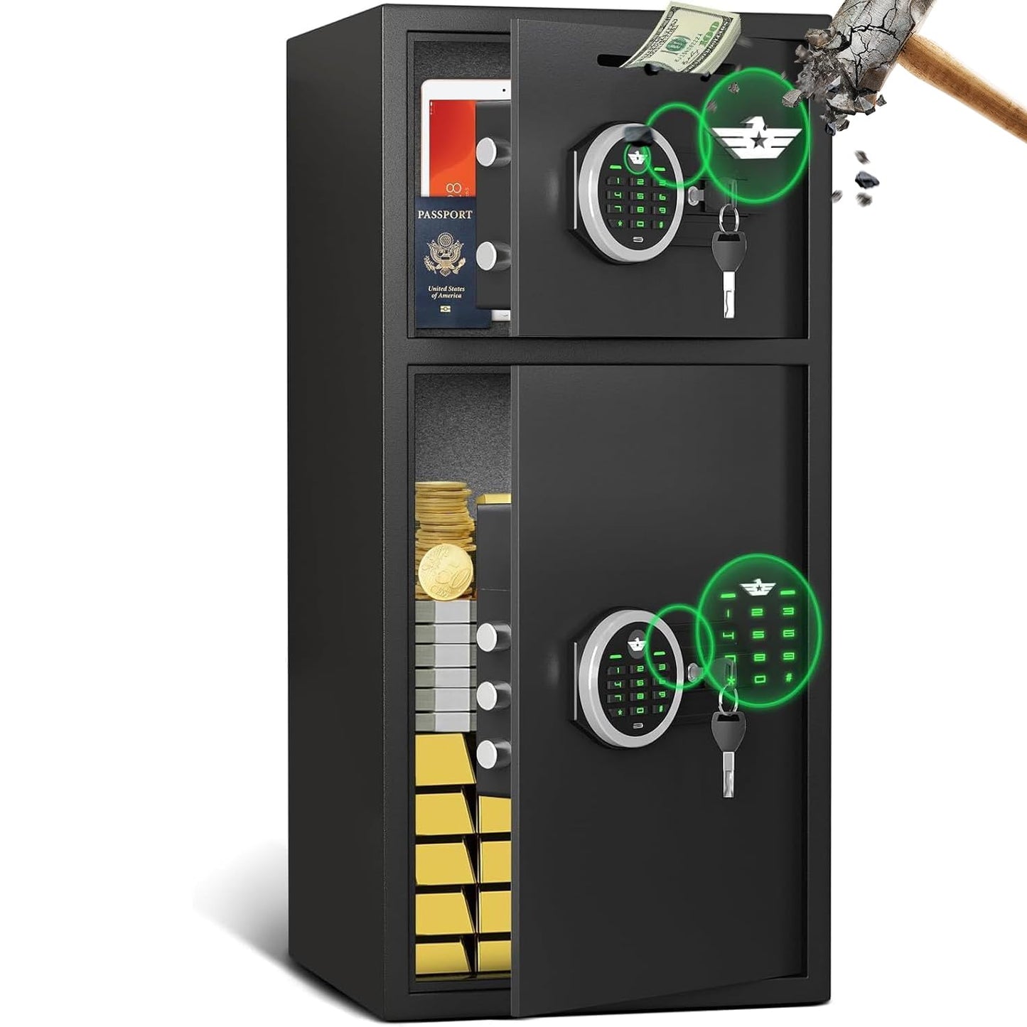 Karbeen 7.0 Cu Ft Large Safe Box Fireproof Waterproof, Money Safe With Mute Function and LED Light,Digital Keypad Home Safes with Deposit Slot & Dual Alarm System, Security Box for Money Valuables
