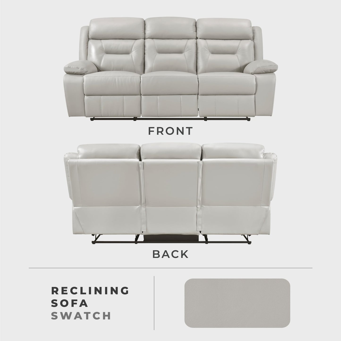 Lexicon Reclining Sofa for Living Room, Double Recliner RV Couch, Manual Wall Hugger Recliner, Home Theater Seating Leather Match Reclining Sofa with Pillow Top Armrests, 87''W Couch, Silver