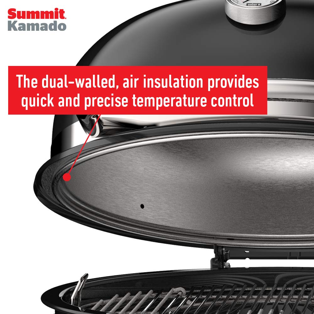 Weber Summit® Kamado E6 Charcoal Grill, Black – Dual‑Walled Insulated Steel Kamado with 24" Cooking Area, Porcelain‑Enameled Kettle & One‑Touch Cleaning System