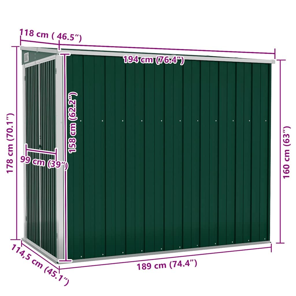 Outdoor Garden Shed 46.5 x 76.4 x 70.1 Inch, Metal Storage House for Backyard Tools, Lawn Equipment, Galvanized Steel Shed with Sloping Roof, Green