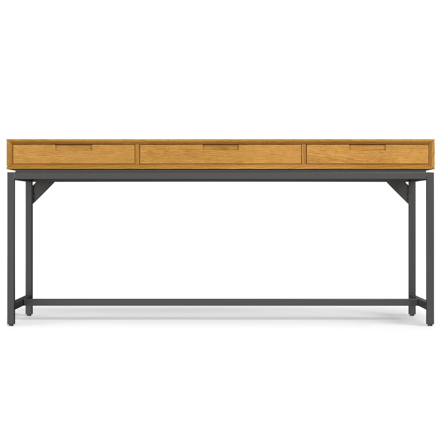 SIMPLIHOME Banting Desk - 72 Inch Wide Solid Oak Veneer and Metal Writing Desk in Oak, Modern Industrial Home Office Computer Table for Study with 2 Drawers and Flip-Down Keyboard Tray