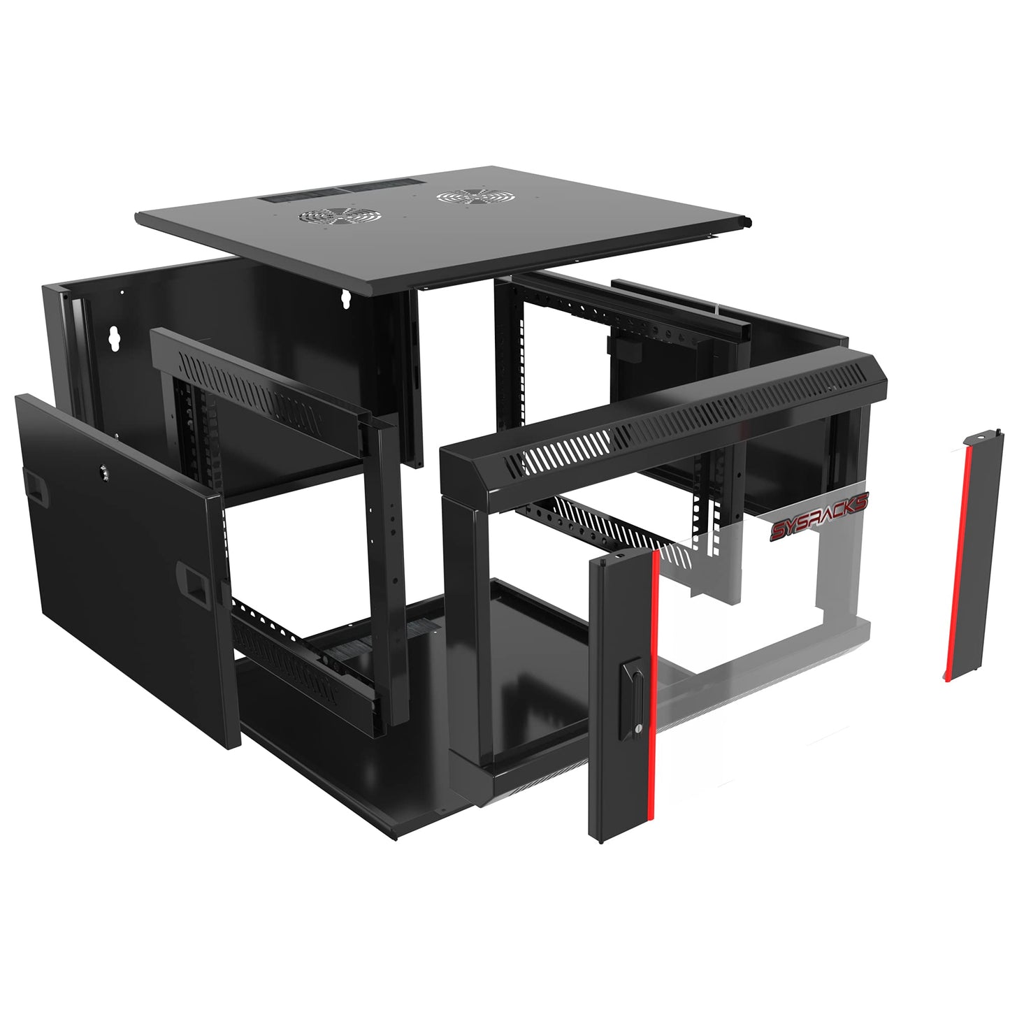 Sysracks 9U Wall Rack Mount Server 24" Deep Network Cabinet, Server Rack with Fan, Removable Side Panels, Locking Glass Door 19" Computer Cabinet Enclosure Network Rack Case SRE 9.600