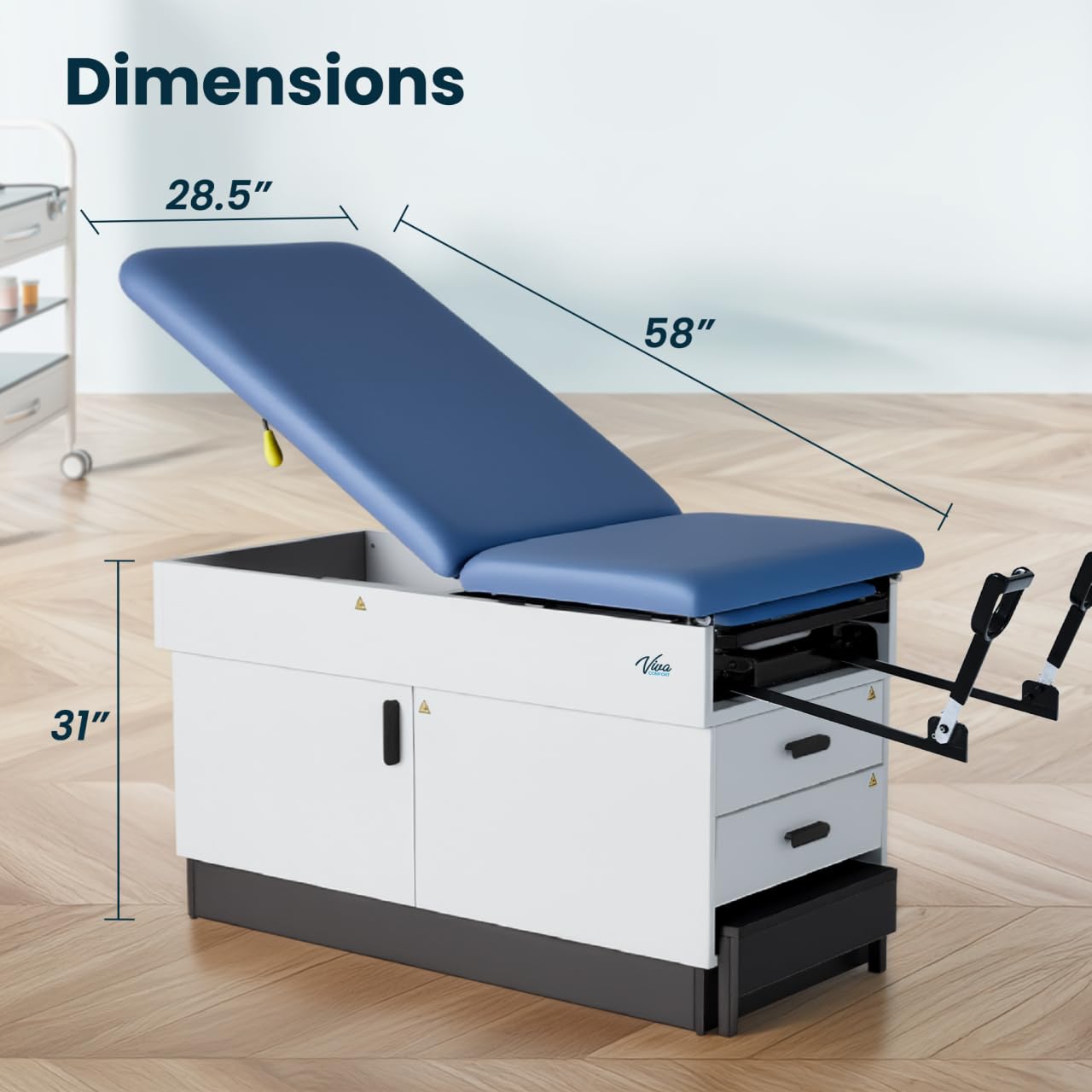 Vivacomfort Slim Line Medical Exam Table with Stirrups, Blue