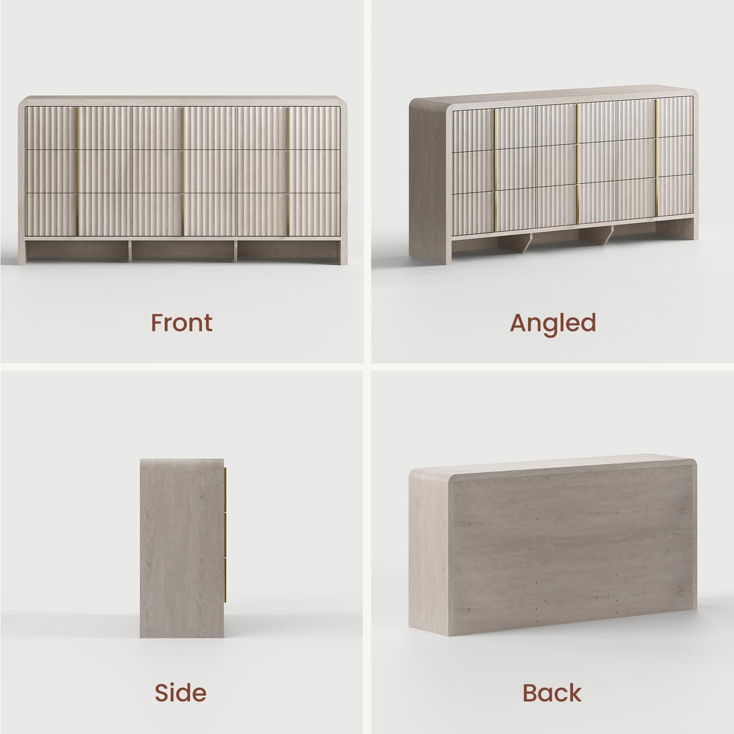 ModernMate Fluted 9 Drawer Dresser for Bedroom, 64.2" Wide White Chest of Drawers, Modern Wood Storage Cabinet with Metal Handles, Anti-Tip Clothes Organizer, White Alder