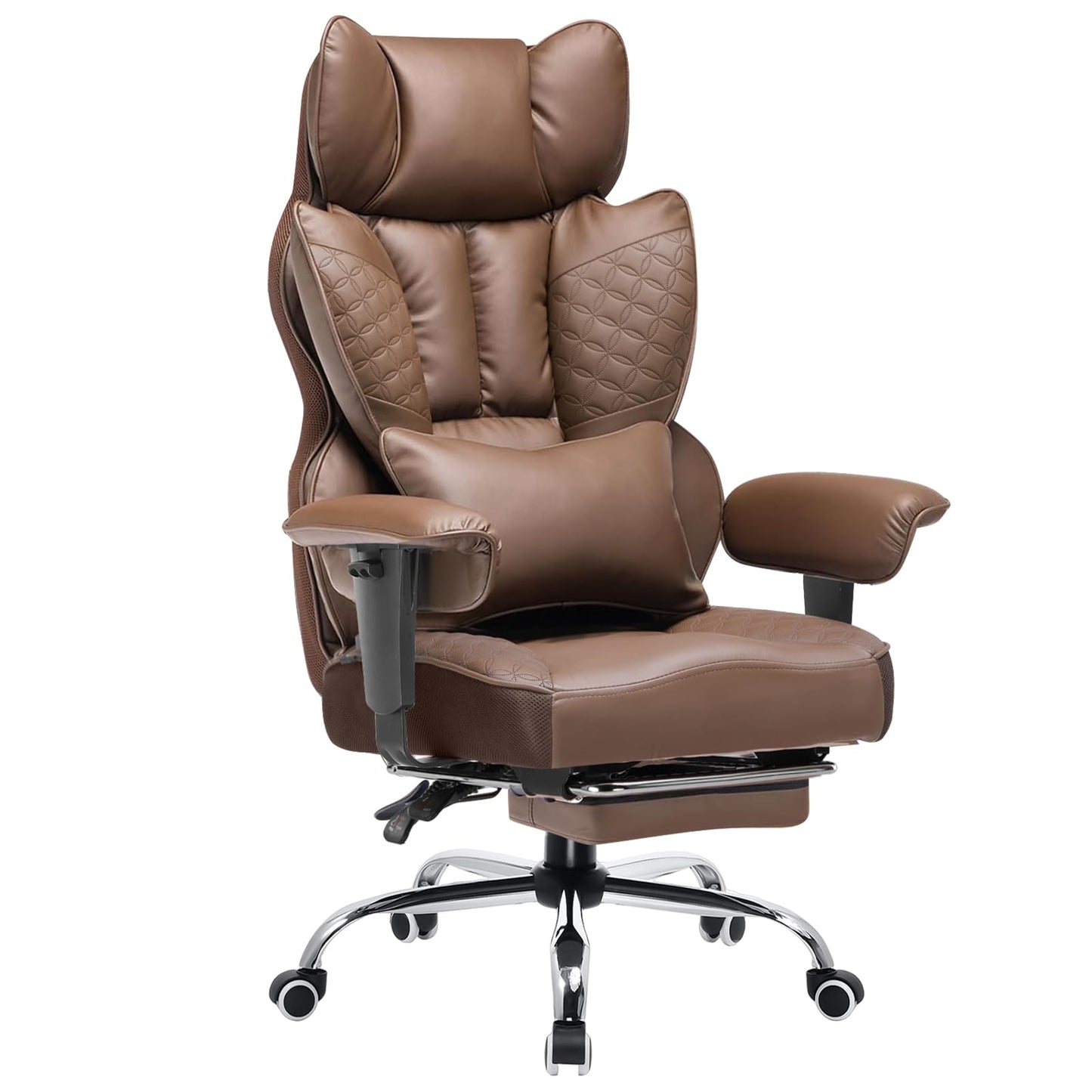 COMHOMA Big and Tall Office Chair Heavy Duty Wide Ergonomic Gaming Chair with Deluxe Embossing Designed Leather with Foot Rest,150°Reclining Adjustable Armrests Pocket Spring Back Support and Pillow