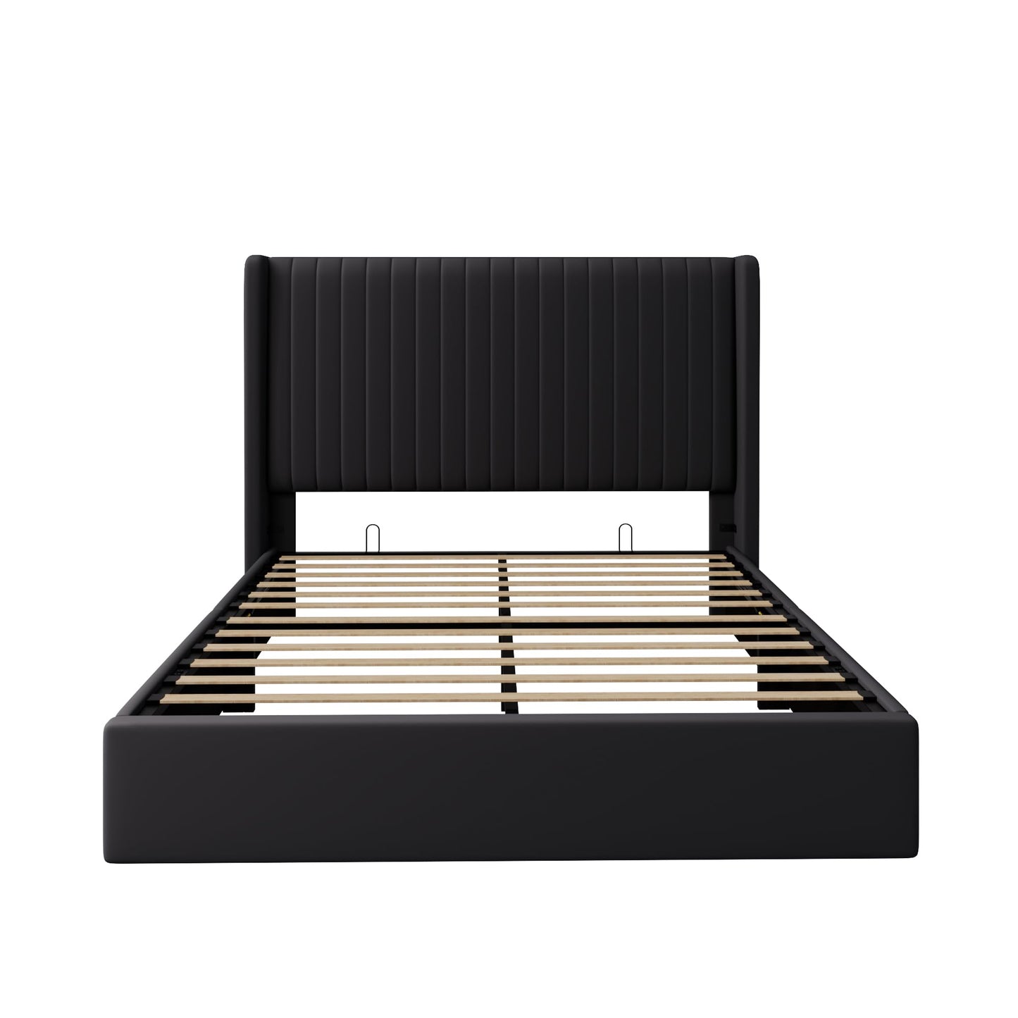 SHA CERLIN Queen Size Lift Up Storage Bed Frame, Vertical Channel Tufted Headboard with Wingback, Hydraulic Underneath Storage Space, Soft Velvet Upholstered Platform Bed, No Box Spring Needed, Black