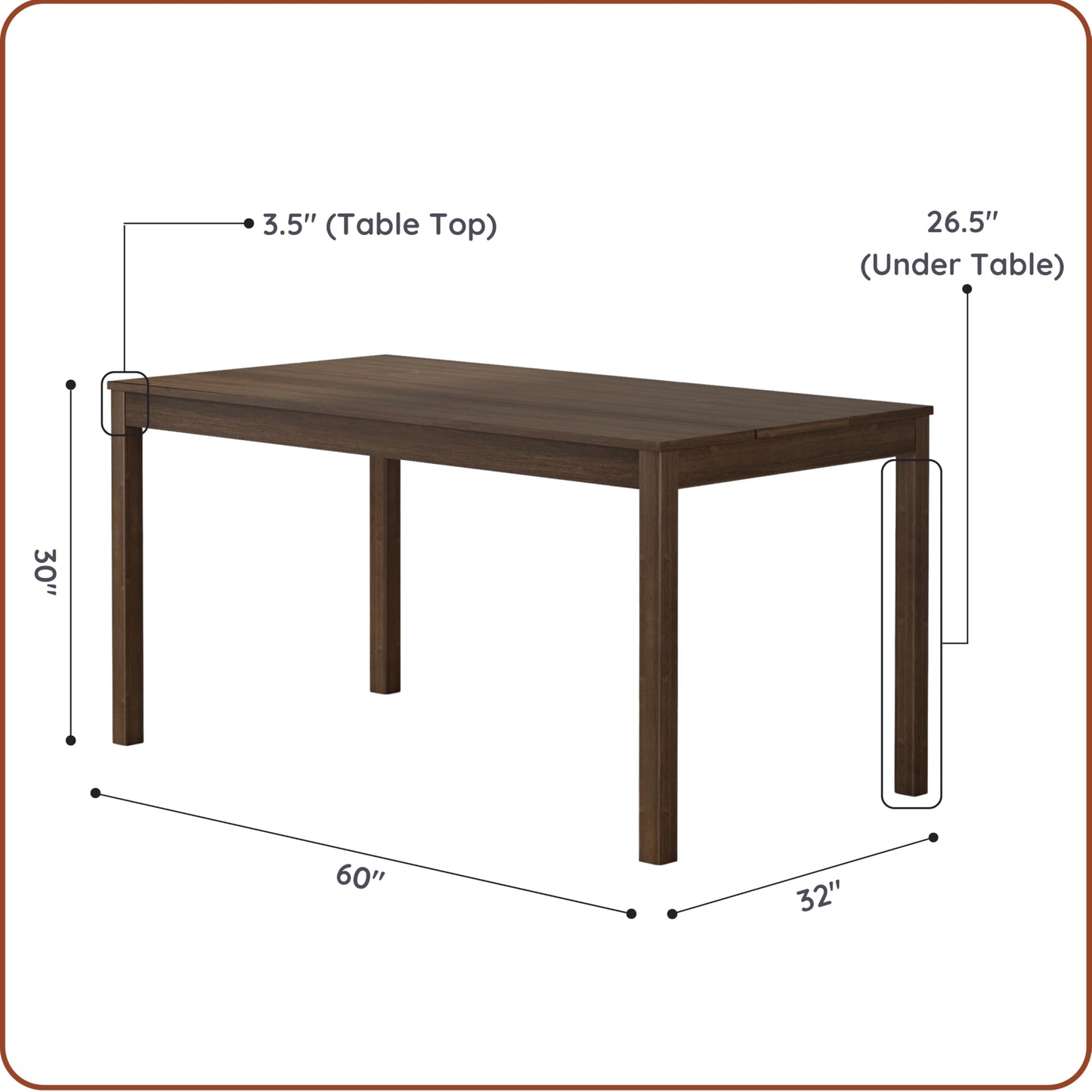 Grain & Grove Davie 60 Inch Dining Table, Large Rectangular Wooden Table for Kitchen/Dining Room, Wood Table for Dining Room, Home Office, Living Room Furniture, Walnut