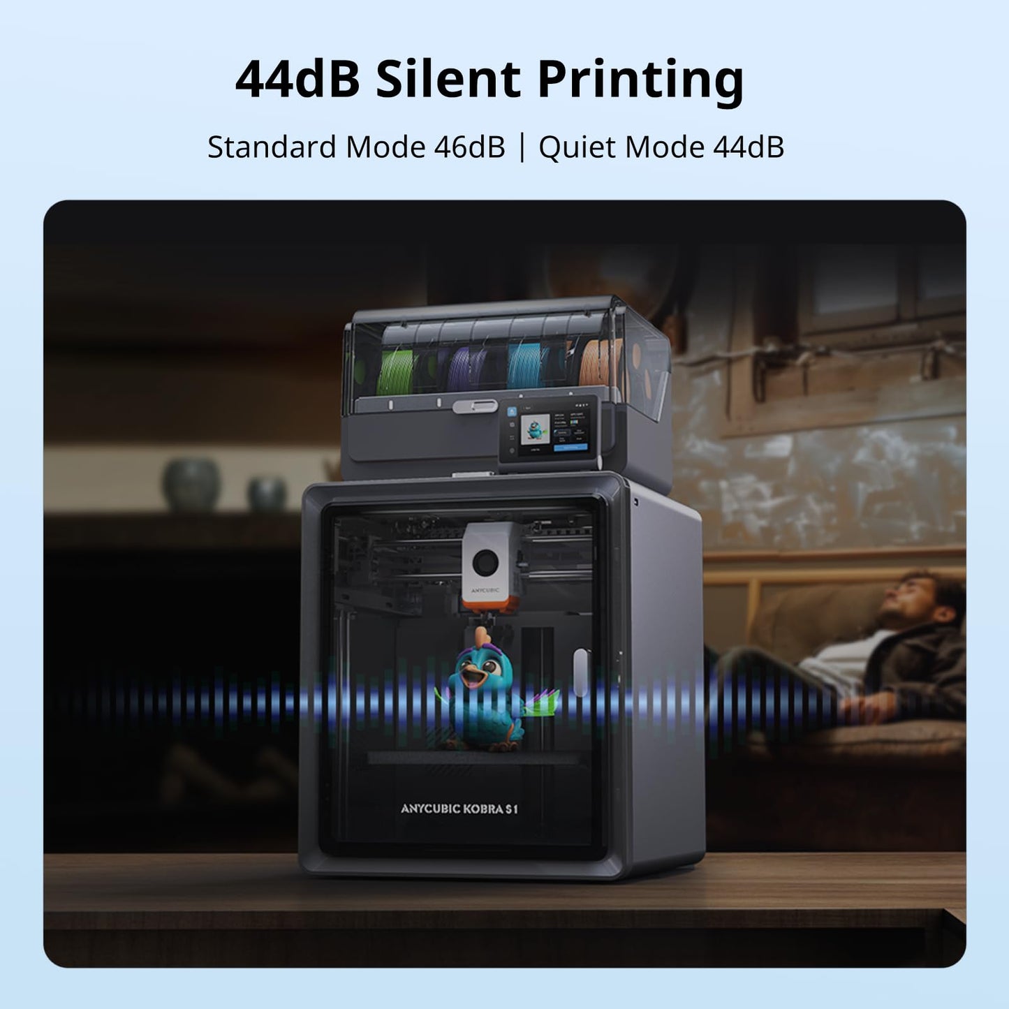 Anycubic Kobra S1 Combo Multicolor 3D Printer with Anycubic ACE PRO, 4 Multicolor, Drying and Printing at the Same Time, 600mm/s Fast Speed with 320℃ Hotend, Built-in Camera 44dB Quiet 250*250*250mm
