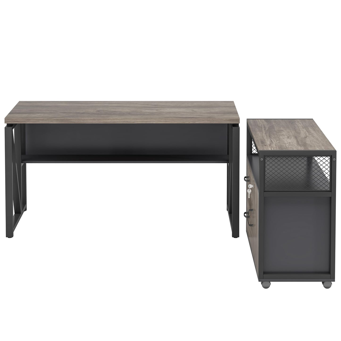 Tribesigns Office Desk with Drawers Sets, 55 inches L Shaped Computer Desk with Mobile File Cabinet,Big Executive Desk for Home Office Furniture Sets (Dark Oak, 55-inch)