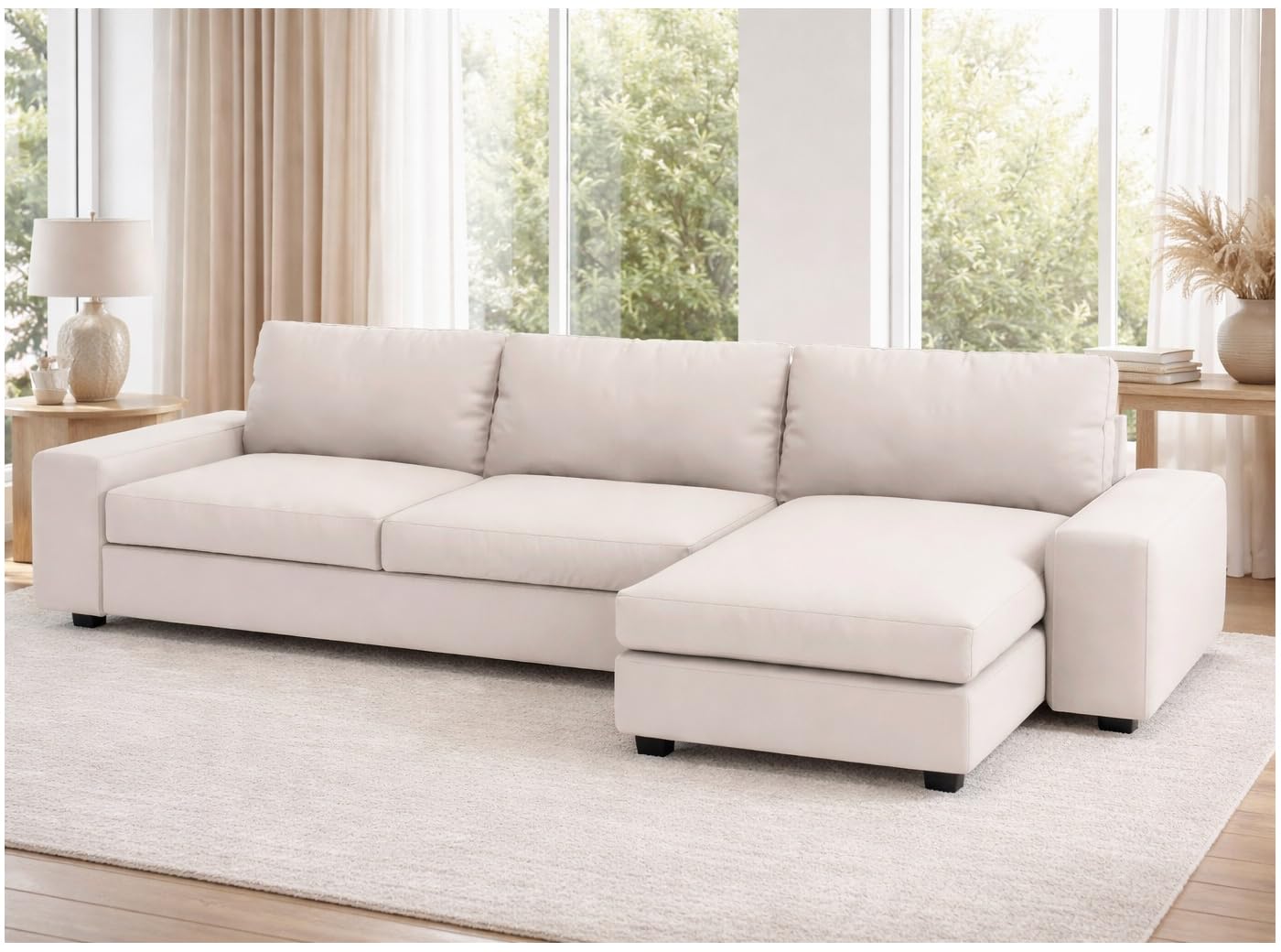Width: 125.2", Not 110" Durable KIVIK Three 3 Seat Sofa with Chaise Sectional Cover Replacement, Compatible with IKEA Kivik 4 Four Seat Corner Lounge Slipcover Only (Polyester Beige)