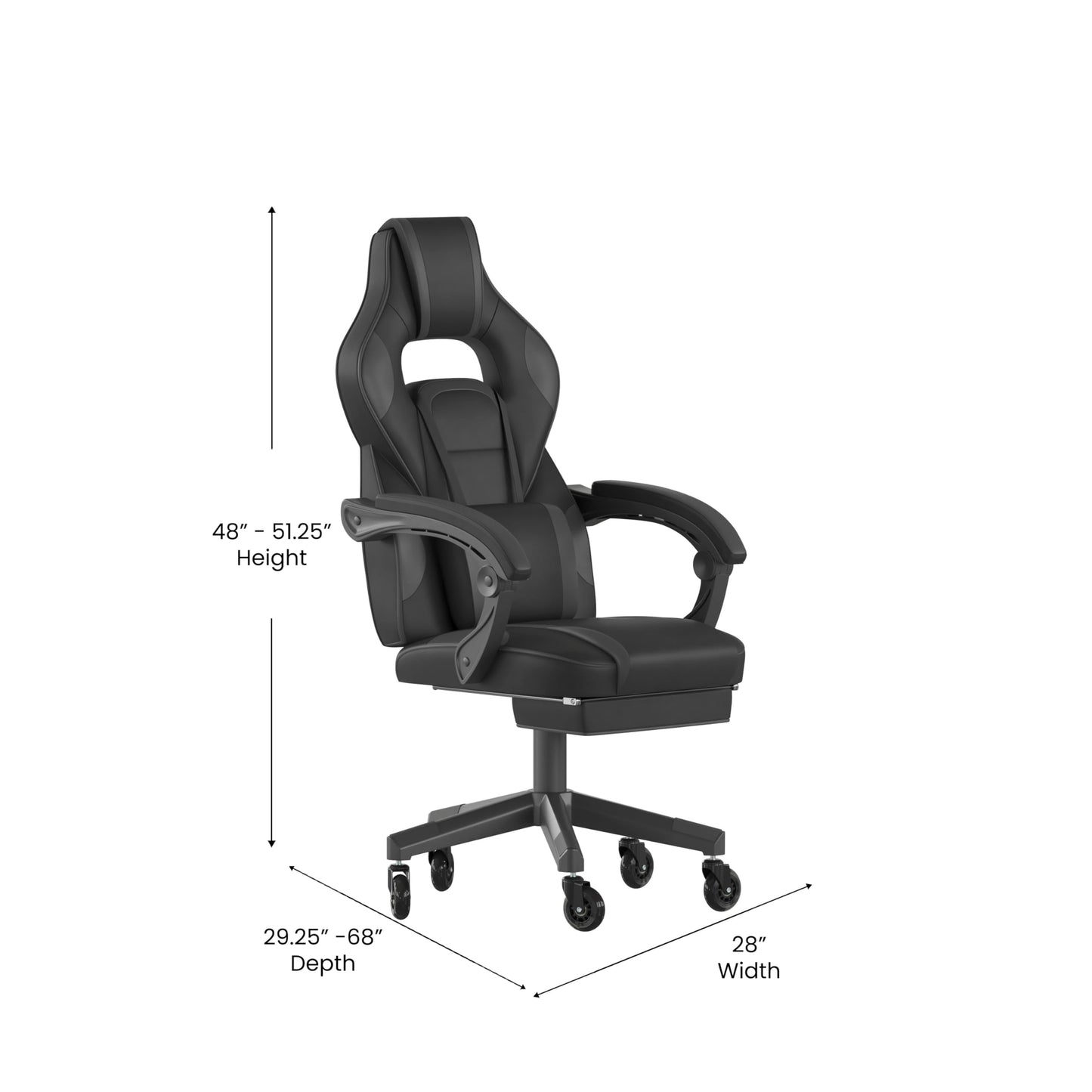 Flash Furniture X40 Gaming Chair Racing Computer Chair with Fully Reclining Back/Arms and Transparent Roller Wheels, Slide-Out Footrest, - Black/Gray
