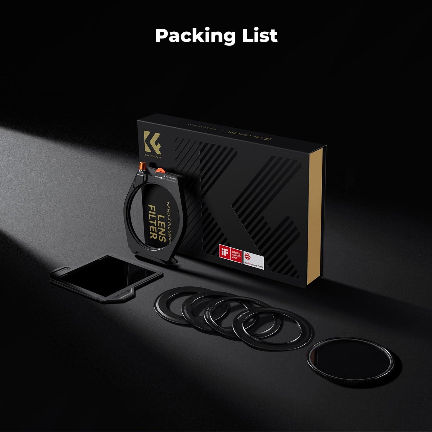 K&F CONCEPT X PRO Square Filter Holder System Kit (Filter Holder + 95mm Circular Polarizer + Square ND1000 Filter + 4 Filter Adapter Rings) for Camera Lens