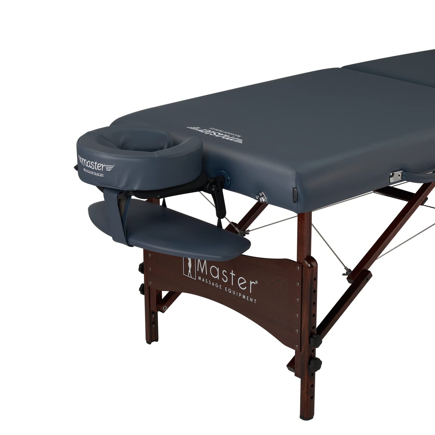 Master Massage Newport Portable Massage Table Package with Denser 2.5" Cushion, Walnut Stained Hardwood, Steel Support Cables, Pillows & Accessories, Royal Blue, 30"