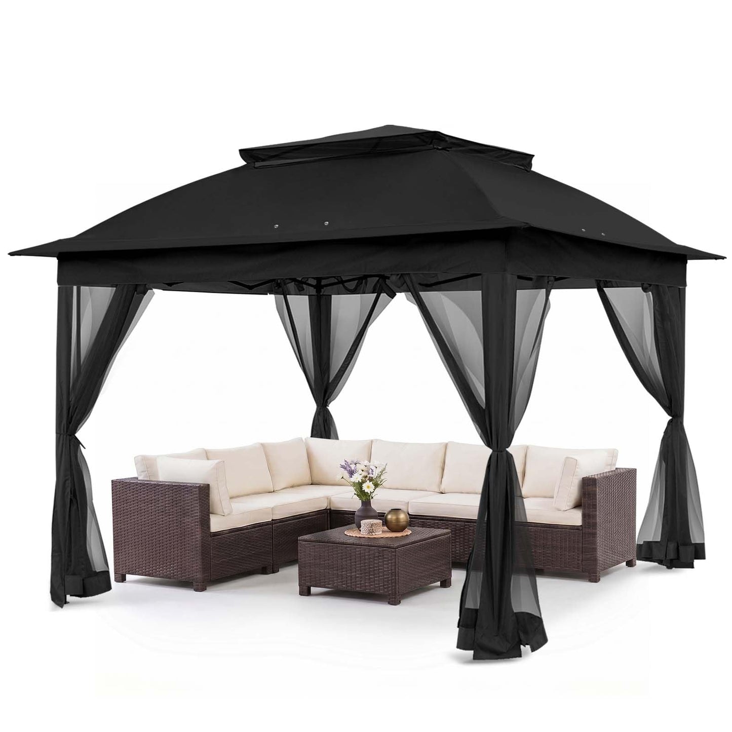 COOS BAY 11x11 Pop Up Gazebo with Mesh Netting, Instant Outdoor Canopy Tent, Water Resistant Shelter with UPF 50+ UV Protection, 121 Sq Ft Coverage, Black