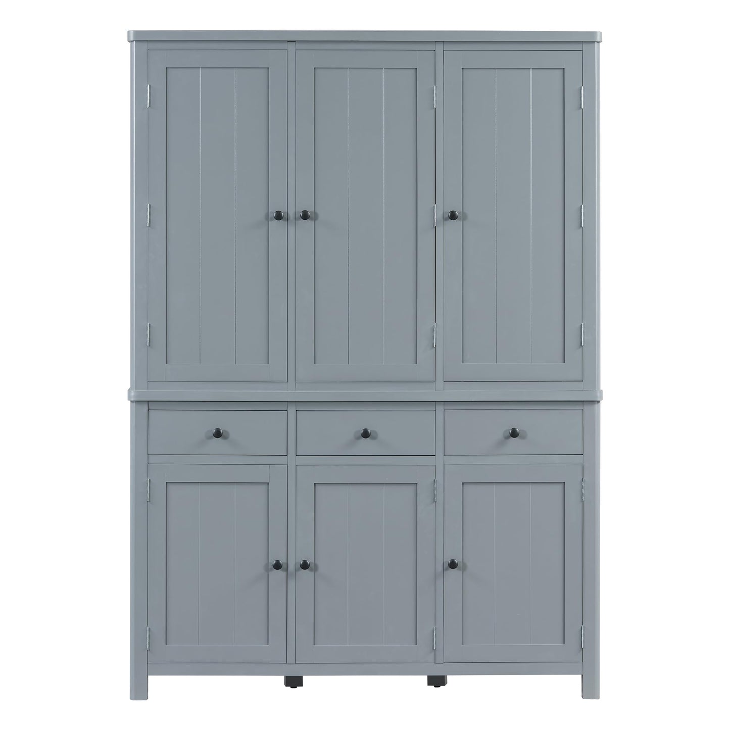 Merax 74.8'' Tall Kitchen Pantry Storage Cabinet with 6 Doors, 3 Drawers and Adjustable Shelves, Freestanding Large Cupboard & Pull-Out Trays for Kitchen, Dining Room, Living Room, Gray
