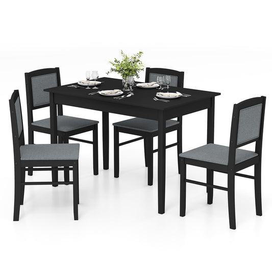 Tangkula Dining Table Set for 4, Farmhouse Solid Wood Dinette Set w/Rubber Wood Legs, Upholstered Seat & Padded Backrest, Mid-Century Modern Dining Table and Chairs Set for Kitchen, Dining Room