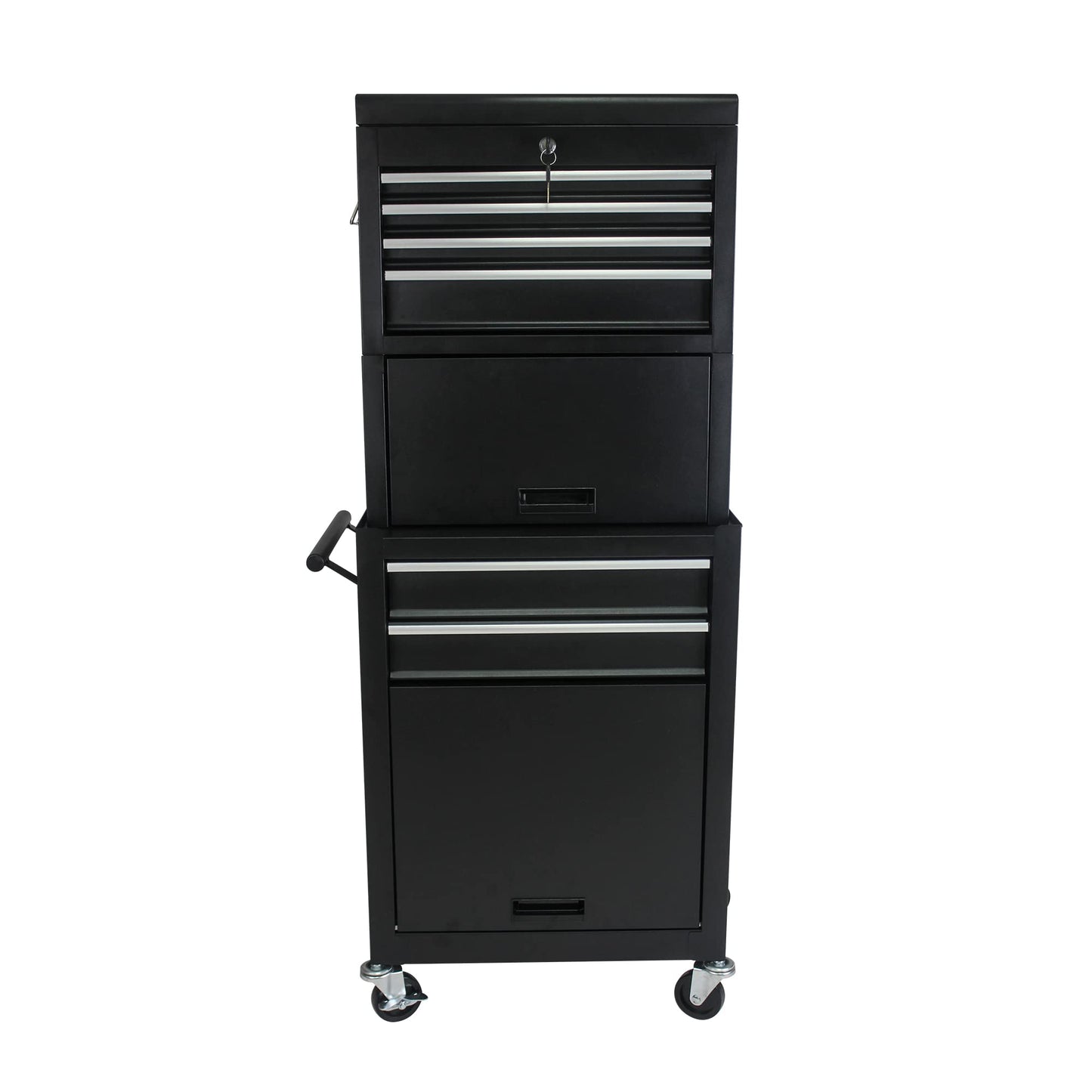GDFStudio 20.87" Detachable 6-Drawer Rolling Tool Chest with Bottom Cabinet, Lockable Metal Tool Cabinet with Wheels, Hanging Panel, Side Handles, Garage Workshop Storage Cart, Black